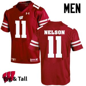 Men's Wisconsin Badgers NCAA #11 Nick Nelson Red Authentic Under Armour Big & Tall Stitched College Football Jersey JZ31Z77TO